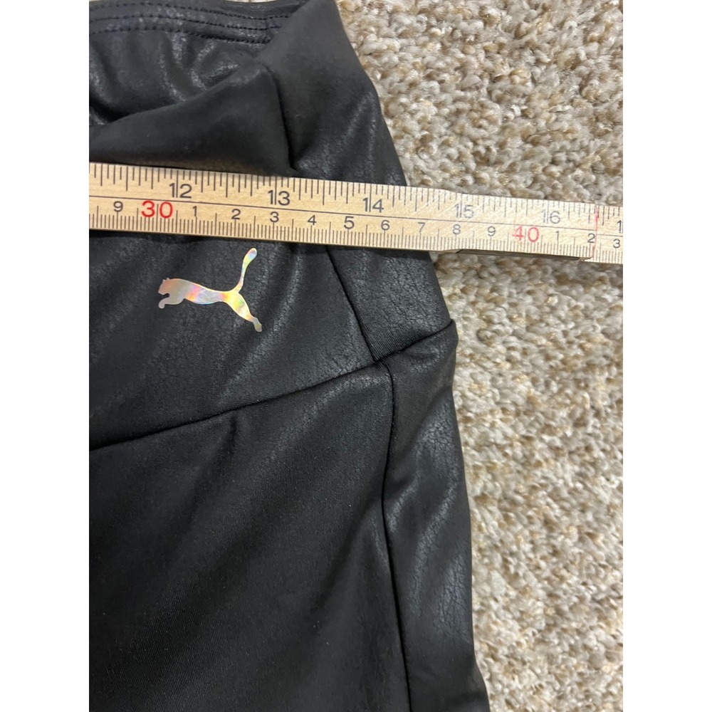 Puma Womens Black Faux Leather Crackle High Waist Leggings Iridescent Logo L - Picture 4 of 6